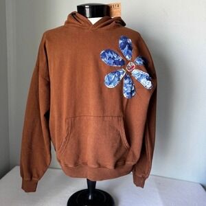 Upcycled VSTR Brown Quilted Patchwork Floral Hoodie Mens M Womens L Art Boho NWT